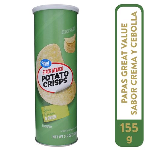 Papas Great Value crema y cebolla tubo - 155 g