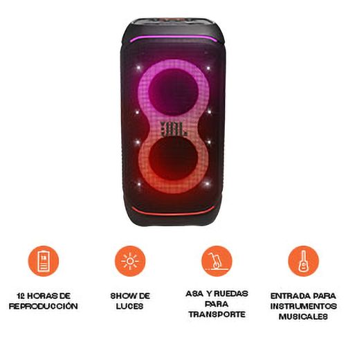 Altavoz para fiestas portátil JBL Partybox 320 con un potente sonido JBL PRO, a prueba de salpicaduras, asa plegable y batería reemplazable