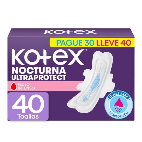 Toallas Femeninas Kotex Nocturna - 40 Uds