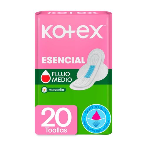 Toallas Femeninas Kotex Esenciales Manzanilla -20 Uds