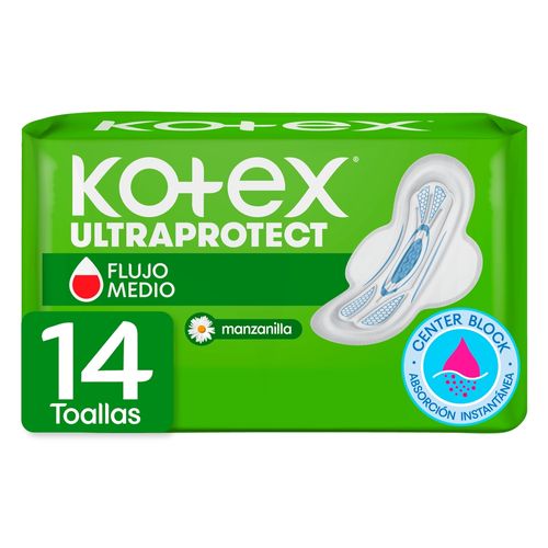 Toallas Femeninas Kotex  Ultraprotect Manzanilla - 14 Uds