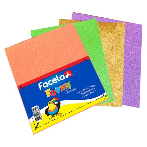 Foamy Facela Con Brillantina Tamaño Carta  Paquete-5 Hojas