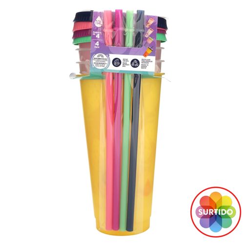 Tal Set De 4 Vasos Con Pajilla 24Onz