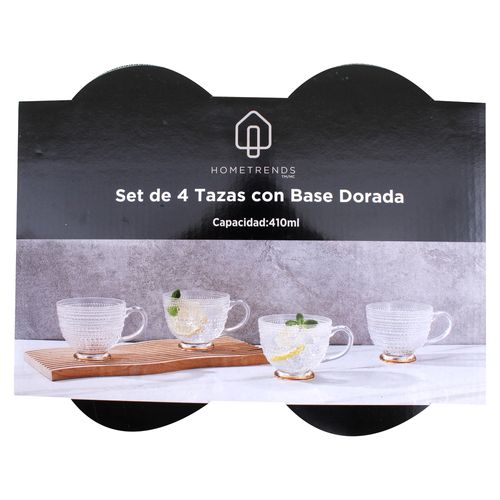 Ht Set De 4 Tazas Con Base Dorada 410Ml
