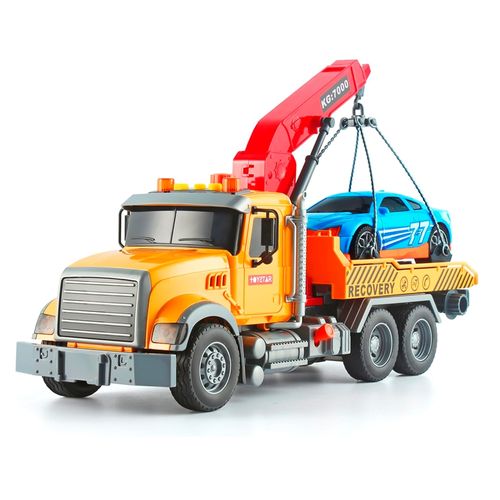 Grúa Adventure Force amarilla con vehiculo plástico