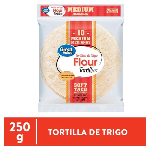 Tortilla Great Value De Trigo Para Taco - 250 g