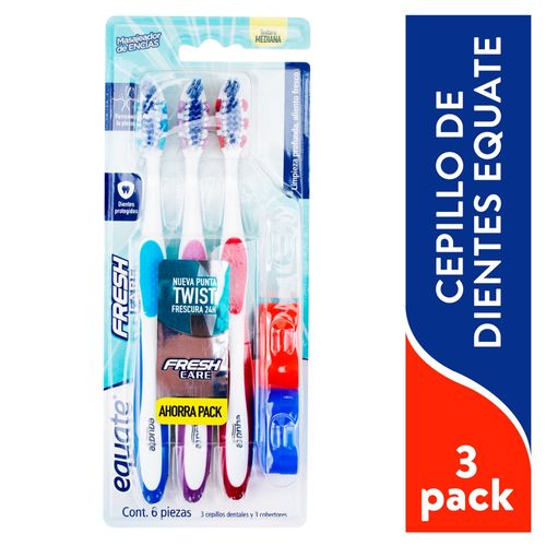 Cepillo de Dientes Equate y cobertores Fresh Care Textura Mediana 3Pack