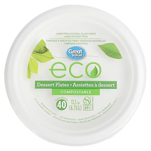 Plato Great Value Postre Compostable N6 - 40Uds
