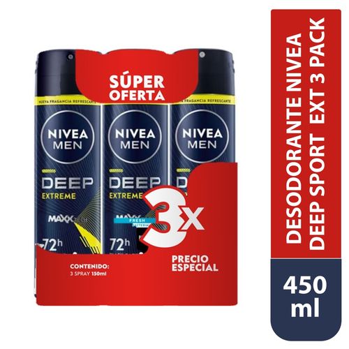 Desodorante Nivea  deep xtrme sport  spray 3 Pack - 450 ml