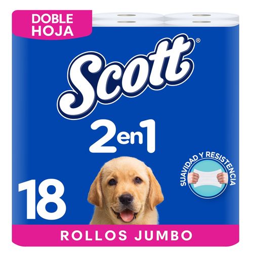 Papel Higiénico Scott 2 en 1 Doble Hoja - 18 Rollos