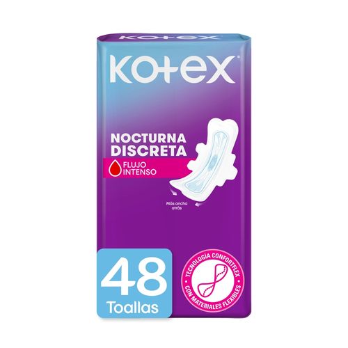 Toallas Femeninas Kotex Nocturna Discreta - 48 Uds