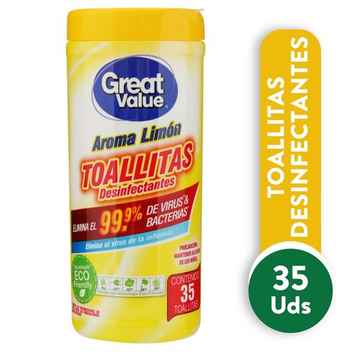 Toallitas Great Value Desinfectantes Aroma Limón - 35 Und