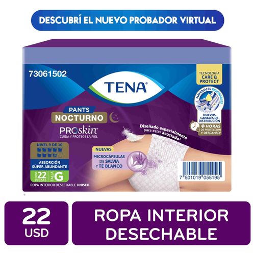 Ropa Interior Desechable Tena Pants Nocturno Talla:G - 22Uds