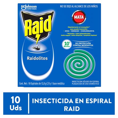 Insecticida Sólido en Espiral Verde Raid Raidolitos, 10 piezas de 12g c/u