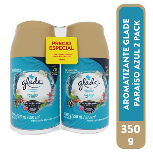 Aromatizante Glade Automático en Aerosol Repuesto Paraíso Azul 2 unidades 350 g