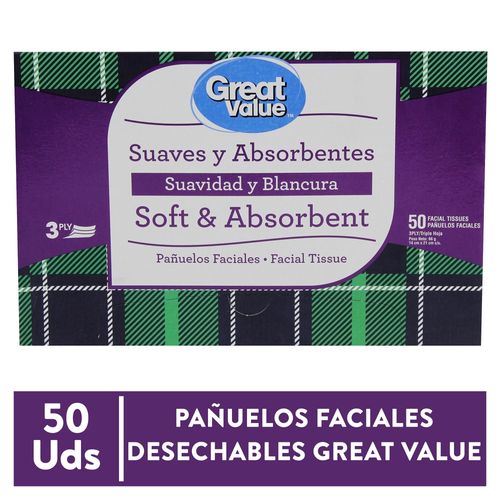 Pañuelos Great Value Pequeños 3 Pack - 50 unidades