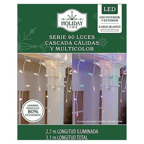 Luces Holiday Time cascada cálidas y multicolor Serie 90 luces