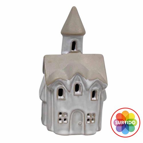 Portavela Holiday Time Iglesia Ceramica - 14 cm