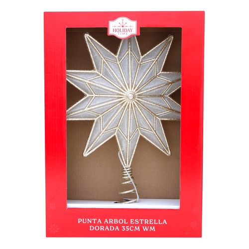 Adorno Holiday Time Punta Arbol Estrella Dorada - 35 cm