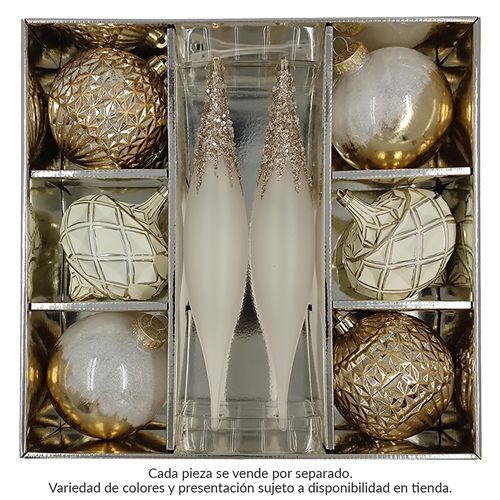 Esferas Holiday Time doradas y blancas - 8 Uds