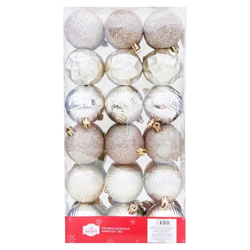 Esferas Holiday Time doradas 60 mm - 36 Uds