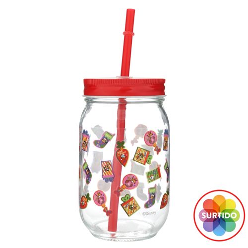 Vaso vidrio con pajilla diseno navideño