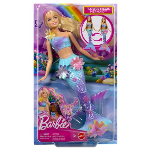 Muñeca Barbie sirena transformación de flores