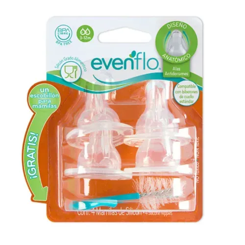 Mamila Evenflo Anatómico FM Silicón  C/Escobillón - 4 Uds
