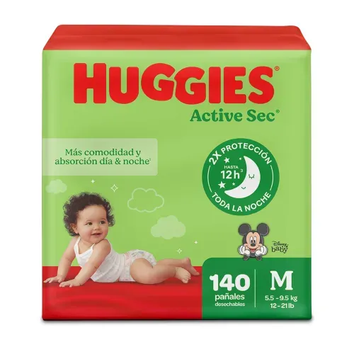 Pañales Huggies Active Sec 2/M - 140 Unidades