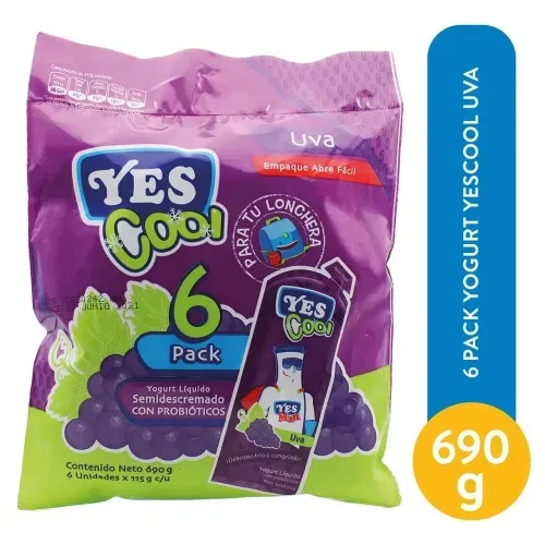 Yogurt líquido Yes Cool semidescremado uva 6 pack - 690 g
