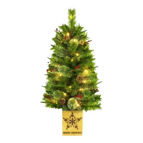 Arbol Navideño Holiday Time Verde iluminado con 35 luces LED, de 106 cm de altura (3.48 pies) con 183 ramas