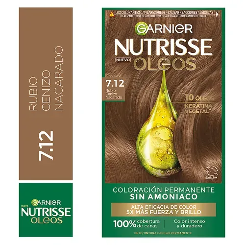 Tinte para el cabello Garnier Nutrisse Óleos Tono 7.12 Rubio Cenizo Nacarado Sin Amoníaco