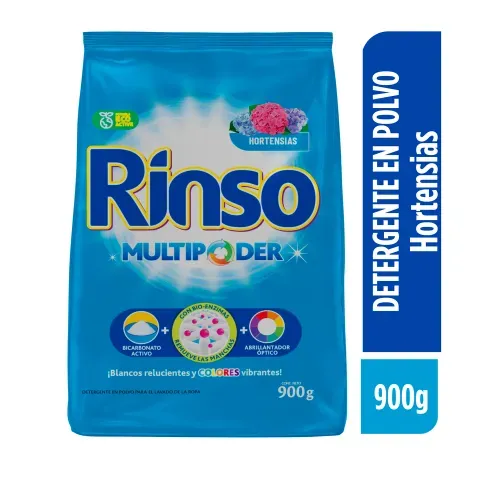 Detergente en Polvo Rinso MultiPoder Hortensias-900 gr
