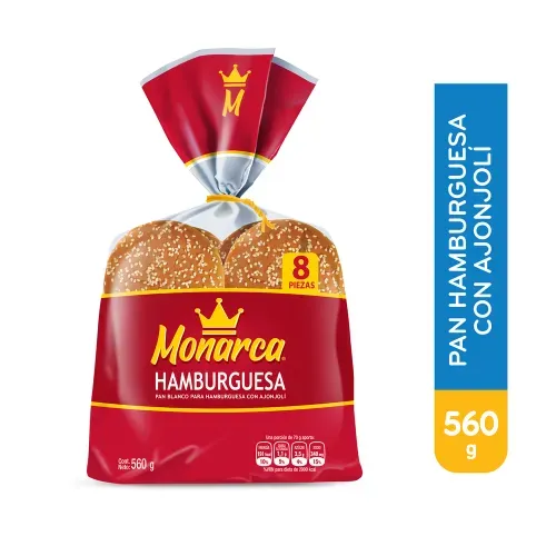 Pan Blanco Monarca para Hamburguesa con Ajonjolí 8 piezas - 560 g