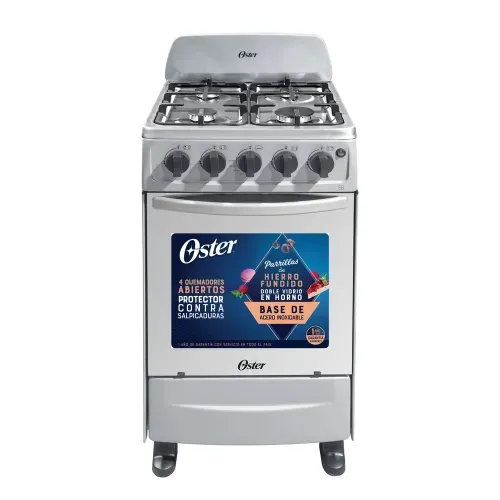 Cocina de gas Oster OS-GSBCW20IS gris 4 quemadores con puerta de horno acabado espejo 20 Pulgadas