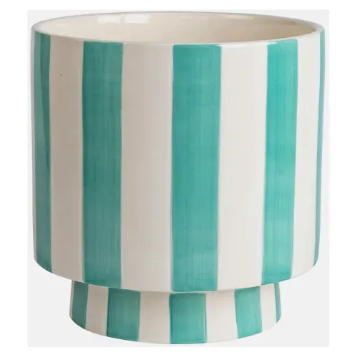 Maceta de cerámica Home Trends rayas aqua - 15.5 cm