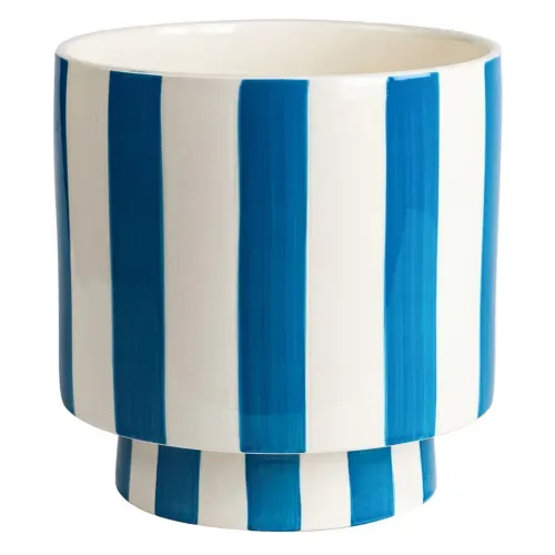 Maceta Home Trends de cerámica de rayas color azul - 15.5 cm