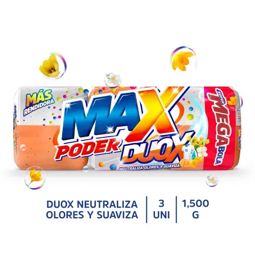 Jabón Max Poder, Duox Naranja Súper Mega Bola 3 pack 1500 g