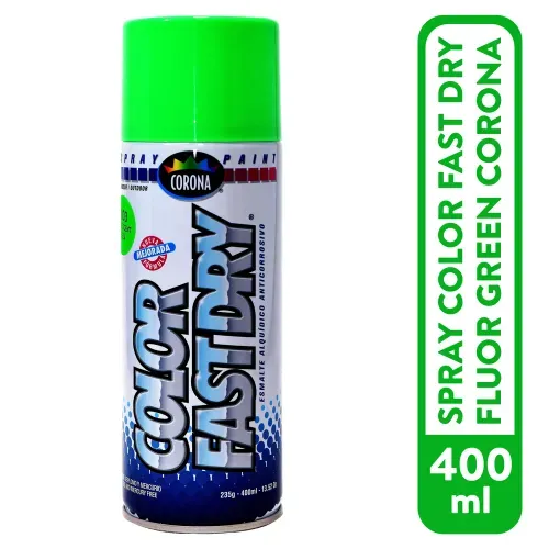 Pintura En Spray Marca Corona Arte De Secado Rapido Fast Dry Fresh  Color Verde Flúor - 400 ml