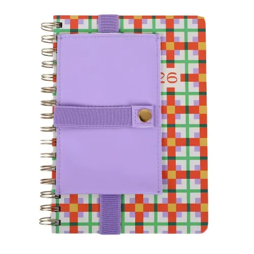 Agenda Pen + Gear espiral diseño cuadros naranja 2026