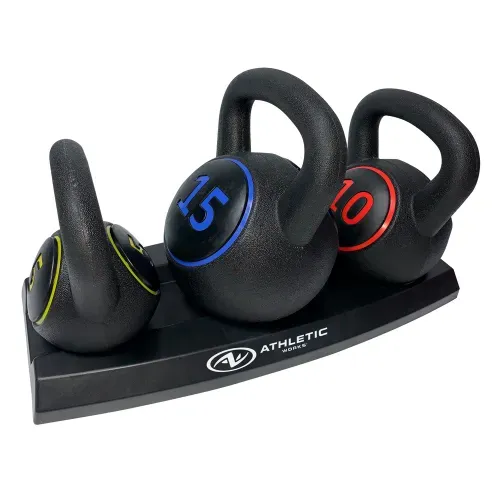 Set de kettlebell Athletic Works con base 3 Pzas - 30 lb