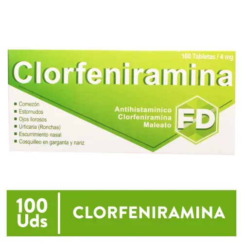 Clorfeniramina Fardel 4mg 100tabletas