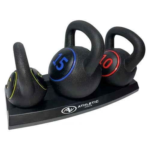 Set de kettlebell Athletic Works con base 3 Pzas - 30 lb