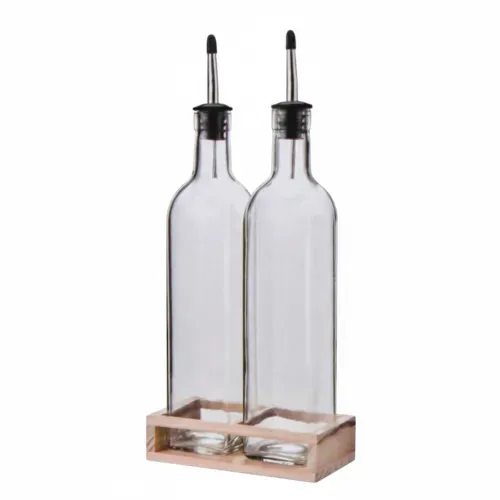 Juego D 2 Vinagreras Con Base De Madera