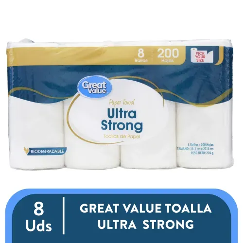Toalla de Papel Great Value Ultra Strong - 8 Rollos