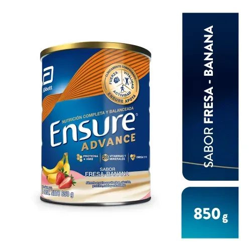 Complemento Ensure Advance® Fresa Banana con proteína,vitaminas y recupera masa muscular, fuerza y vitalidad - 850 g