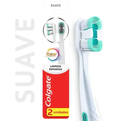 Cepillo dental Colgate total active prevention limpieza espumosa - 2 Pzas
