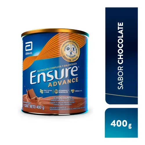 Complemento Ensure Advance® Chocolate con proteína y vitaminas para recuperar masa muscular, fuerza y vitalidad - 400 g