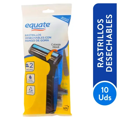 Rasuradoras Desechables Equate 2 Hojas Mango De Goma Antidesliz - 10pzas