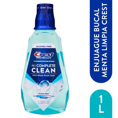 Enjuague bucal Crest Pro-Health, sin alcohol, multiprotección de menta limpia, -1 L